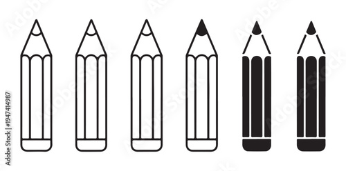 Linear and filled pencil icons without erasers for technical drawing artistic sketching and student work