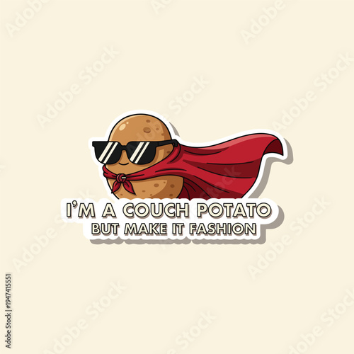 Cool Couch Potato Superhero Sticker: Fashion-Forward with Cape and Shades