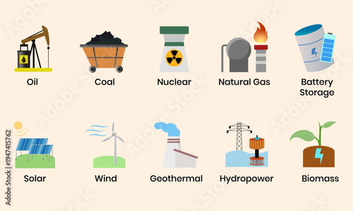 Energy Sources Icons Infographic Set vector illustration, energy power plant icon and logo
