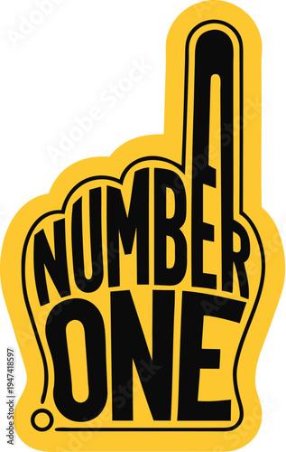 A yellow foam finger with number one written on it