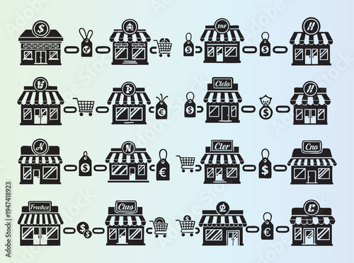 Flat shopping and payment method icons for retail stores