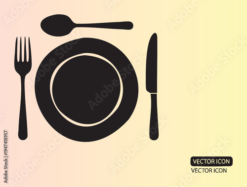 Flatware and plate arrangement vector icon for dining and restaurant themes