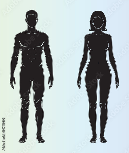 Male and female human silhouettes standing in neutral pose