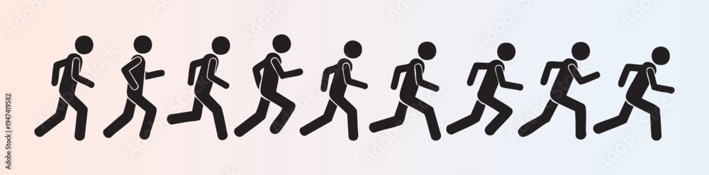 Fototapeta premium Sequential running motion of a person illustrated in silhouette style