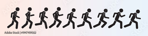 Sequential running motion of a person illustrated in silhouette style