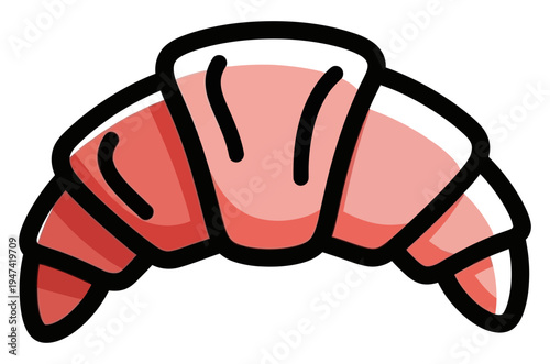 Hand-drawn illustration of a delicious croissant with a tempting pinkish-red hue, perfect for bakery advertising or food blog posts about French pastries