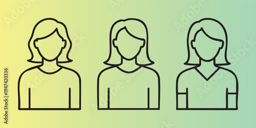 Three similar female avatars with different color backgrounds