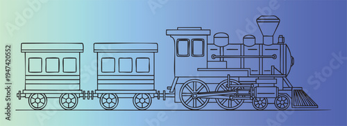 Vintage steam train with passenger cars isolated illustration