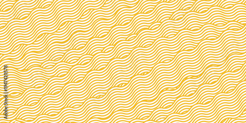Yellow instant noodle, pasta and spaghetti texture with geometric wavy lines. Ramen, pasta vector pattern. Background abstract food illustration