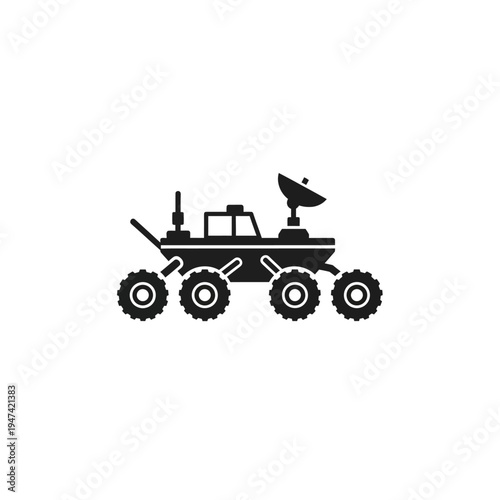 Sleek silhouette icon of a robotic space exploration rover, embodying advanced technology for unmanned planetary missions and scientific discovery in the cosmos