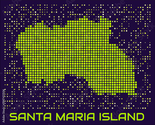 Santa Maria Island dots map. Portugal. Digital style boundary shape. Santa Maria Island map and title lime colored square dots with round corners. Vibrant Vector Illustration.