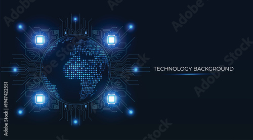 Pulsating lights illuminate a futuristic world, bordered by intricate circuit boards symbolizing tech innovation. Digital glow evokes fintech evolution. For finance apps, crypto, technology concept. 