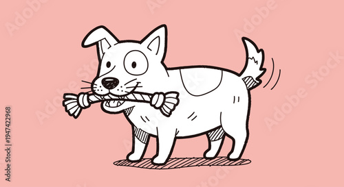 Cartoon dog holding a bone.
