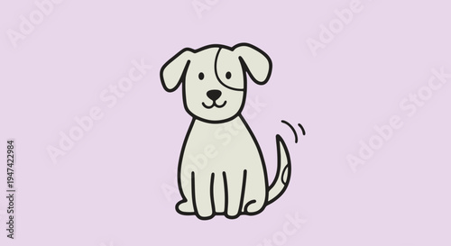 Cute Cartoon Dog Sitting Alone.
