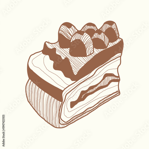 Chocolate Slice Cake Organic Handmade with Hand Sketch