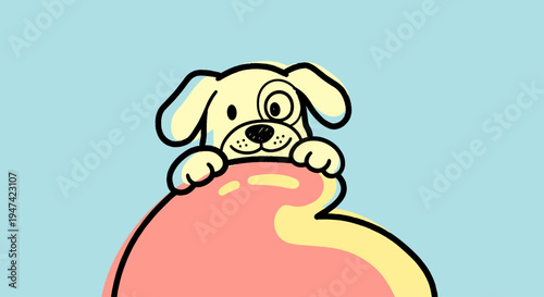 Cute Cartoon Dog Peeking Over Object.