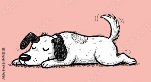 Sleeping dog on the ground.