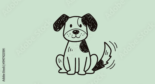 Cute dog sitting and wagging tail.