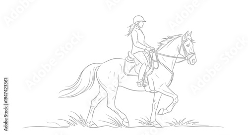 Equestrian Woman Riding Horse Line Art Illustration Vector Design Element for Sports and Leisure