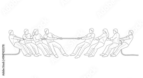 Tug of war competition vector illustration showing teamwork and business challenge design element