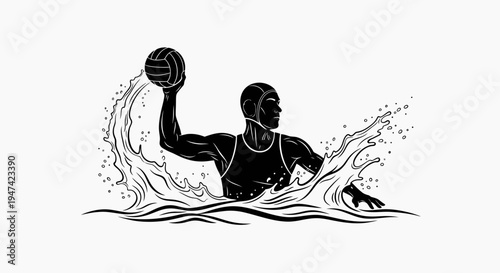 Water polo athlete silhouette in water with ball vector illustration design element