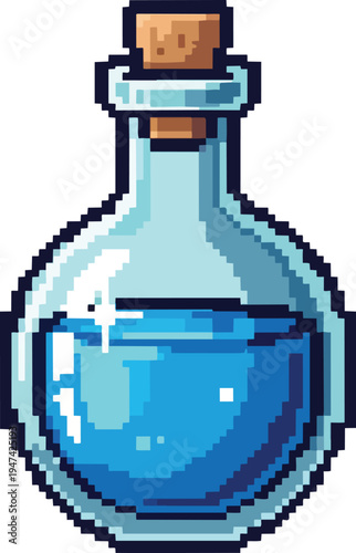 Pixel Art Potion Bottle with Blue Liquid