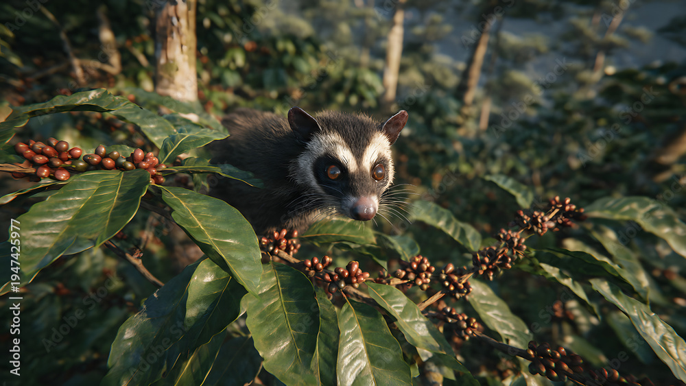 Obraz premium Cute Slow Loris Resting on Green Leaves in Tropical Jungle