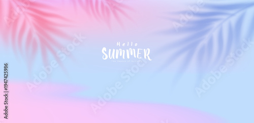 Hello Summer Tropical Gradient Poster with Palm Leaf Silhouettes and Seasonal Activity Typography