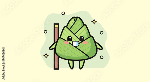 Playful Green Leaf Mascot Character Cartoon Walking.