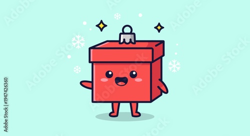 Playful red cube character with arms and legs.