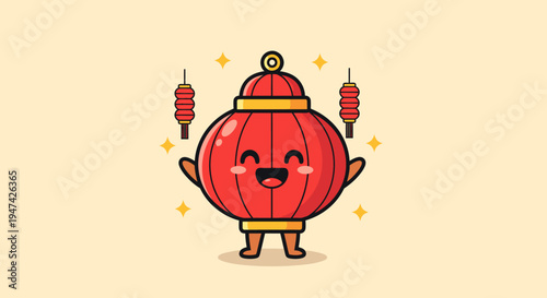 Playful Red Lantern Mascot Character Celebrating Festival.