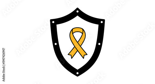 Shield With Yellow Awareness Ribbon vector illustration