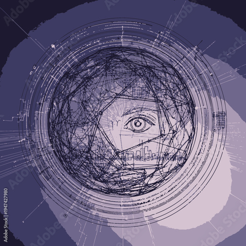 All seeing eye in hexagon shape.