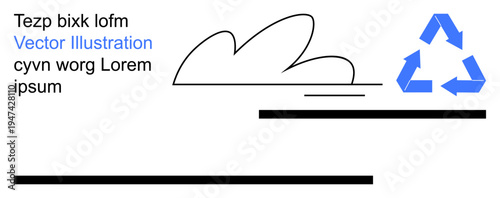 Sustainability, recycling, vector design, eco-friendliness, branding materials, environmental education. Abstract cloud outline with a blue recycling symbol. Recycling and eco-friendliness concept