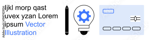 Innovation, creativity, technology, design, problem-solving, modern interfaces. A light bulb with a gear, a pencil and interface elements. Innovation and creativity tied to design and technology