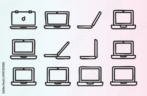 Collection of various laptop icons in different positions and styles