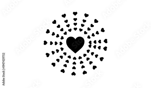 Radiating hearts circle vector symbol with central love icon minimalist design