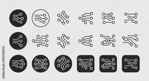 Circuit Board Icons Set Digital Technology Electronic Microchip Processor.