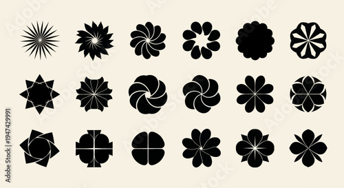 Collection of Abstract Geometric Floral Shapes and Patterns.