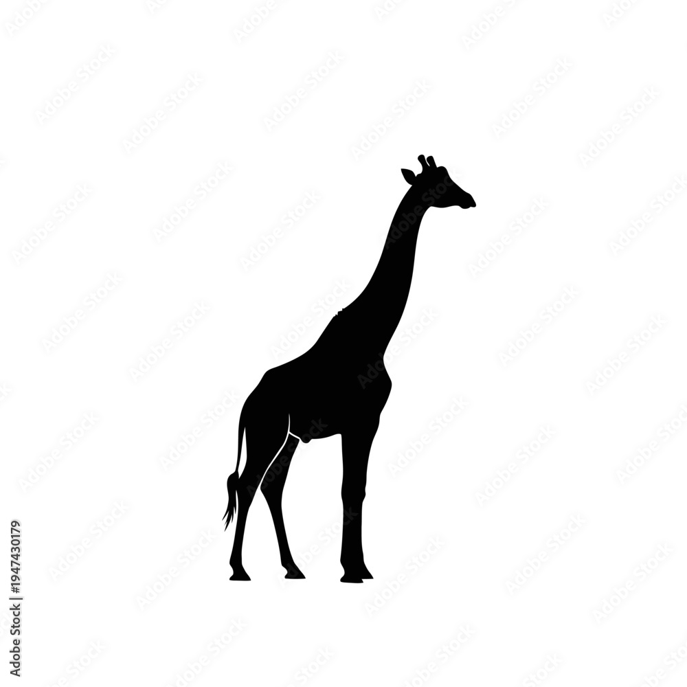 Fototapeta premium Striking black silhouette of a graceful giraffe, an elegant icon depicting African wildlife and the majestic beauty of nature