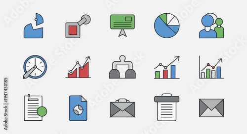 Collection of Business and Data Analysis Icons for Digital Projects.