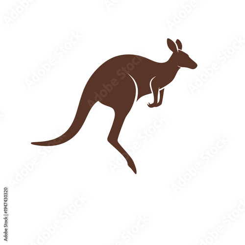 Dynamic brown kangaroo silhouette mid-jump, capturing the essence of Australian wildlife in a clean, iconic vector illustration perfect for various design projects and digital media