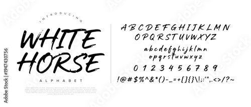 White Horse Alphabet Vintage Hand Drawn Brush Font for Rustic Adventure Logo Outdoor Branding Retro Travel Poster Distressed Script Typography