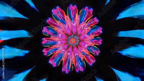 Vibrant Psychedelic Kaleidoscope Mandala Animation Loop.