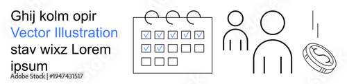 Project management, teamwork, business planning, time management, productivity, financial growth. Image shows a calendar, people icons and a coin symbol. Project management and teamwork concepts