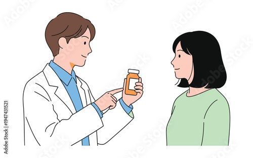 Doctor presents medication to patient during consultation.