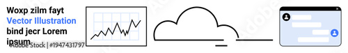 Cloud computing, data storage, data analysis, online services, digital technology, financial analytics. A graph, a cloud icon and an online interface. Cloud computing and data storage concept