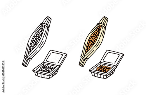 色ありと白黒の納豆のイラストセット