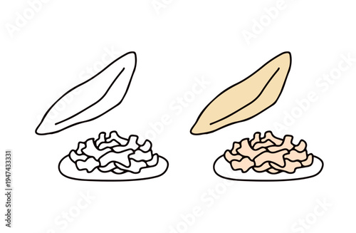 色ありと白黒のかつおぶしのイラストセット