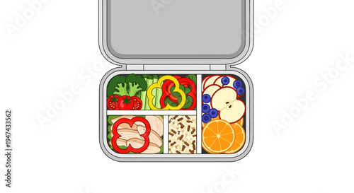 Vector illustration of a lunchbox filled with healthy food for a National Nutrition Month campaign design, promoting nutritious eating awareness with fruits and vegetables.